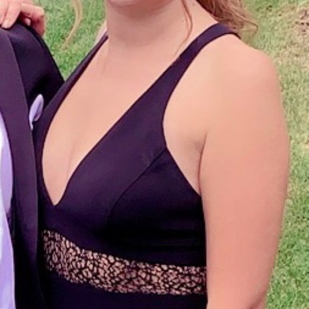 Size 4 Aqua Plunging Black Lace Gown